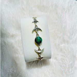 Tennis natural malachite stone with moon details bracelet 6-7”